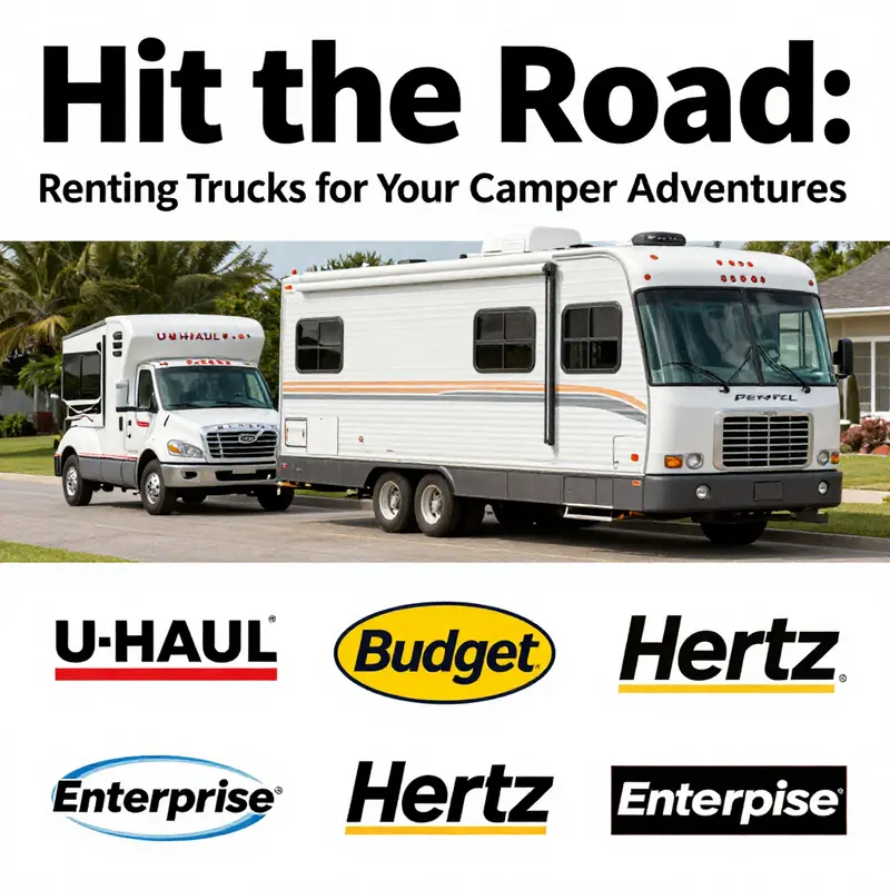 A selection of pickup trucks suitable for towing campers, set against a picturesque backdrop of nature.