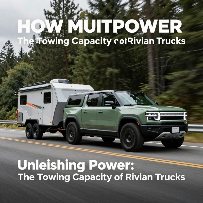The Rivian R1T stands ready to tow a heavy trailer.