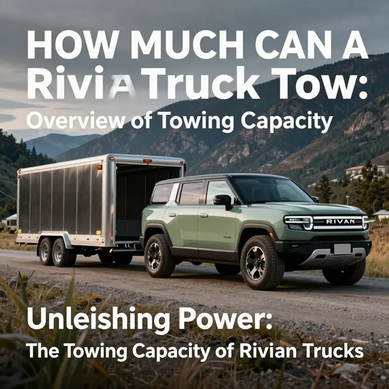 The Rivian R1T stands ready to tow a heavy trailer.