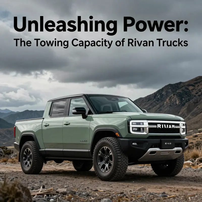 Rivian R1T truck against a dramatic outdoor backdrop, emphasizing its capabilities.