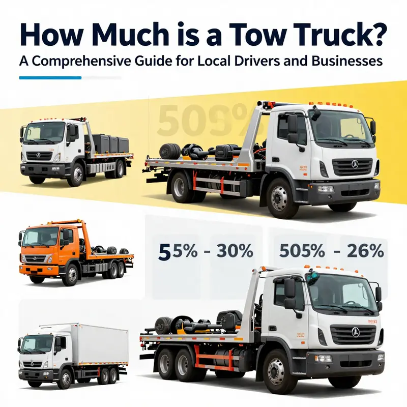 A colorful infographic illustrating the price ranges of various tow truck models and their applications.