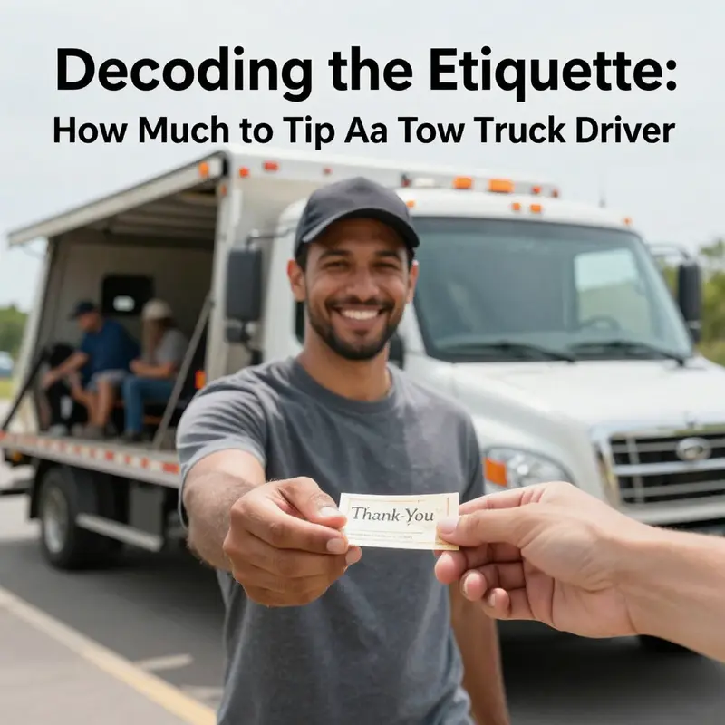 A tow truck driver gratefully accepts a tip on the roadside, showcasing the human aspect of towing services.