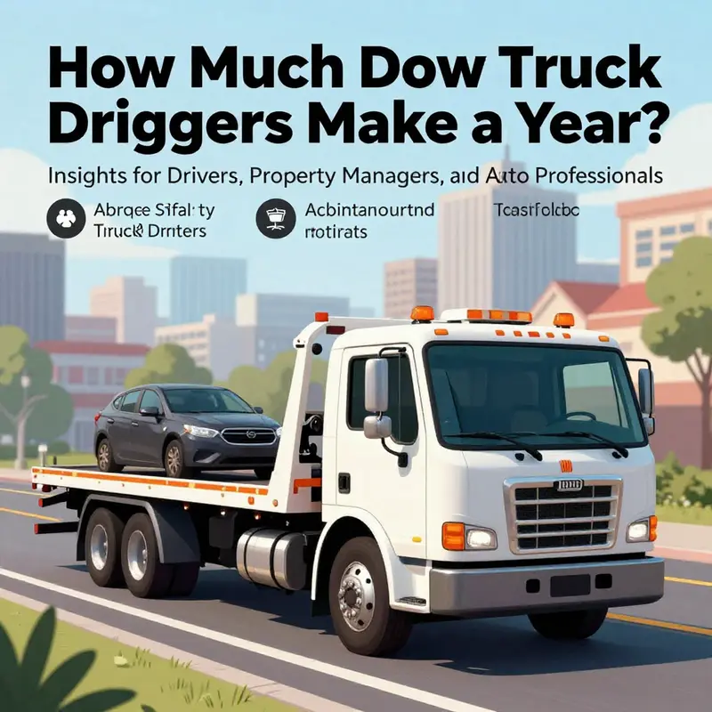 Overview of average salaries for tow truck drivers in the United States against an urban backdrop.