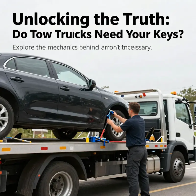 A tow truck operator securing a vehicle using specialized equipment, emphasizing safety and professionalism in towing.