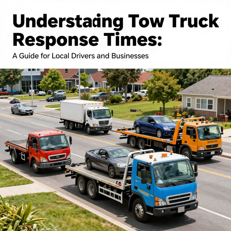 A collage of tow trucks operating in urban and rural landscapes, symbolizing the different circumstances affecting response times.