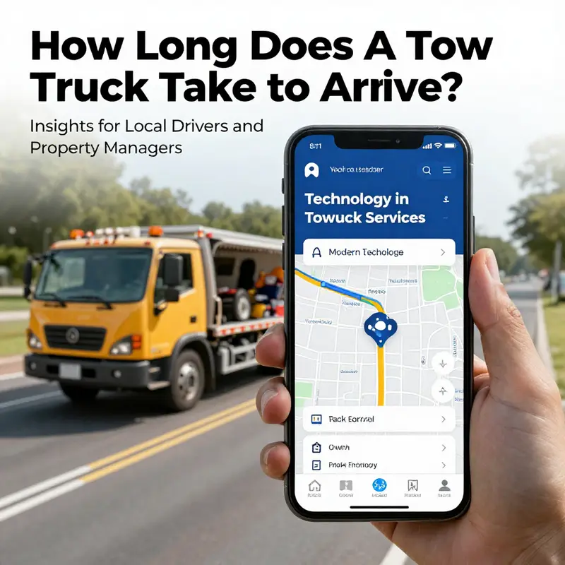 A tow truck arrives swiftly in an urban setting, showcasing rapid response times amid city traffic.