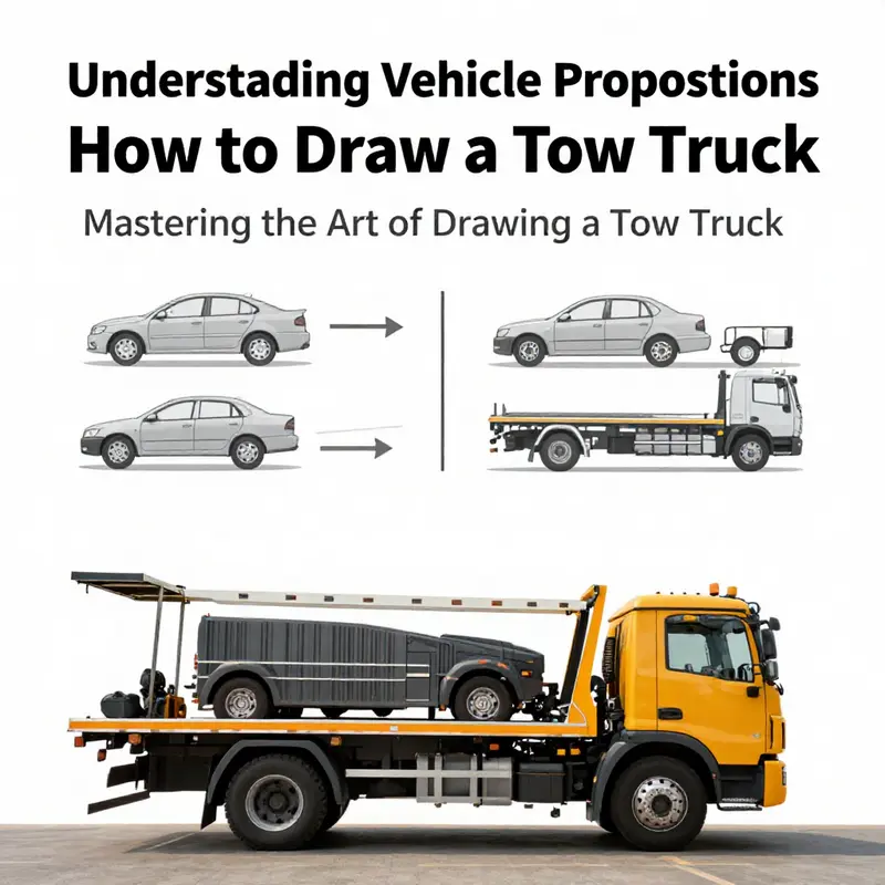 A comprehensive visual guide illustrating the step-by-step process for drawing a tow truck.