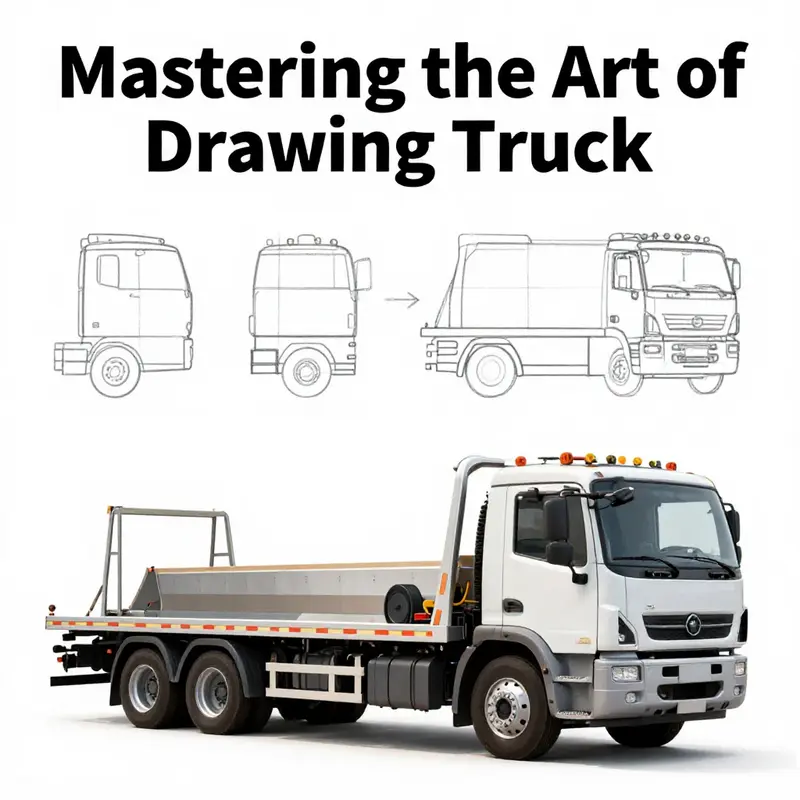 A comprehensive visual guide illustrating the step-by-step process for drawing a tow truck.