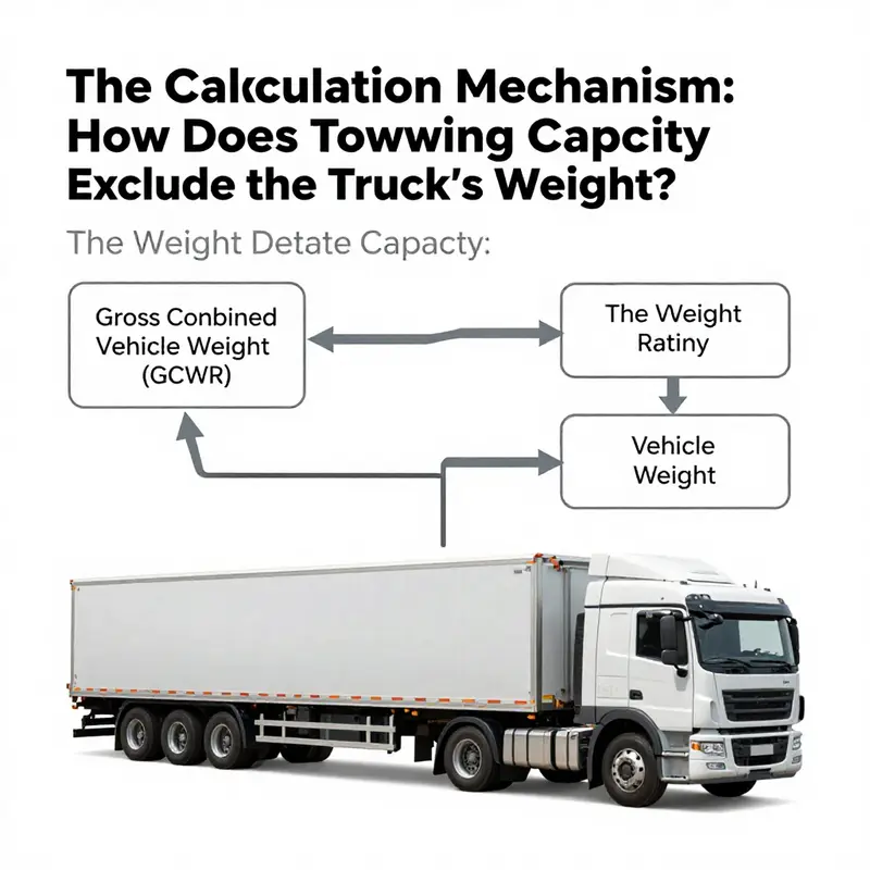 Visual representation of a truck towing a trailer with clear weight indicators to explain towing capacity.