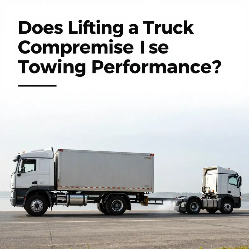 A lifted truck towing illustrates the challenges of stability on the road.