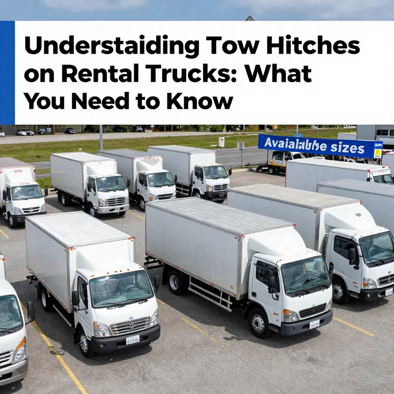 A variety of standard pickup trucks available for rent, illustrating their tow hitches.