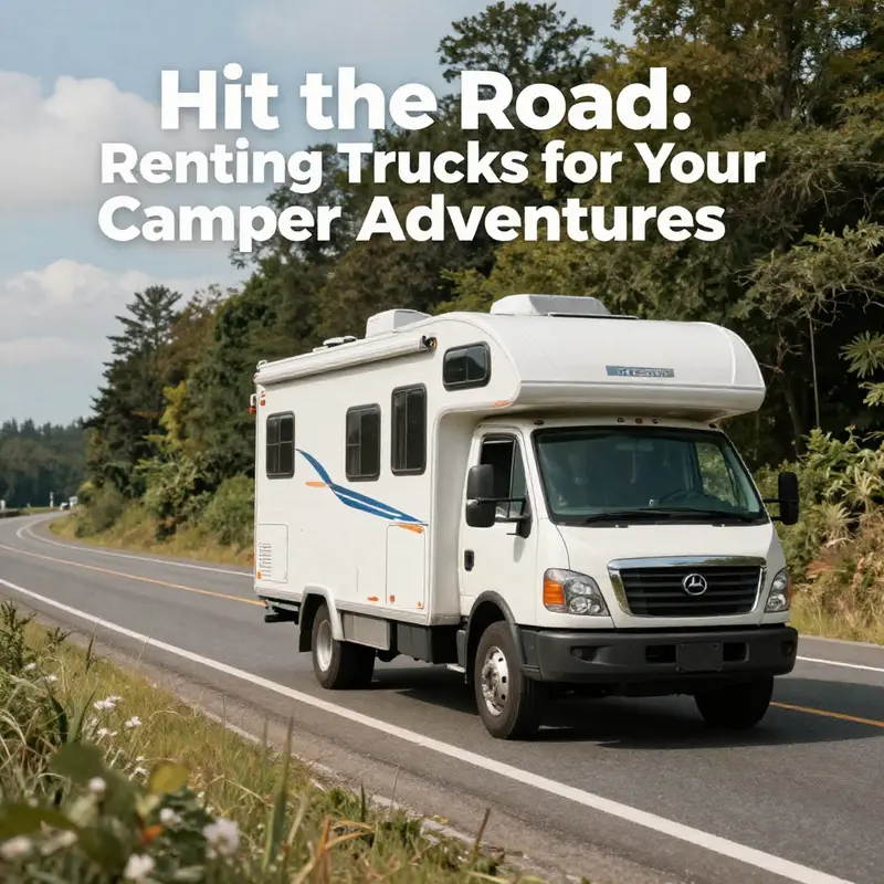 A captivating view of a truck towing a camper on a highway, surrounded by beautiful natural scenery.