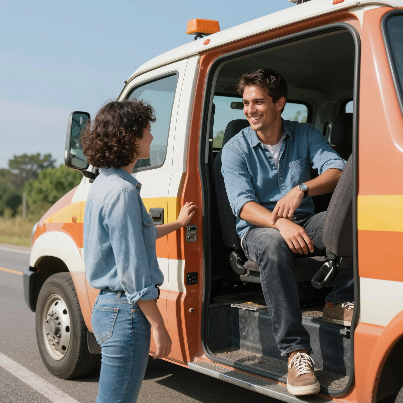 A friendly tow truck driver assisting a motorist
