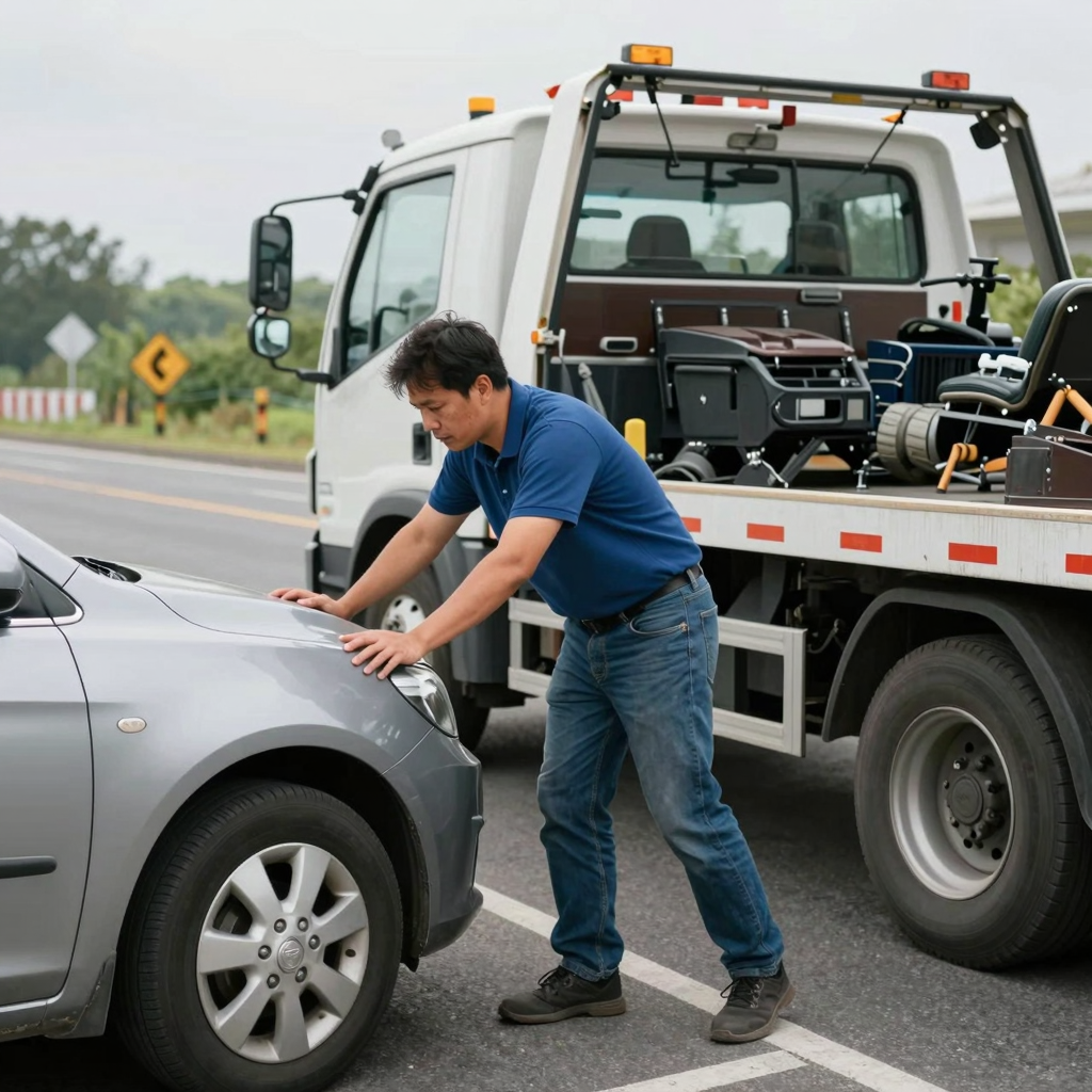 Tow Truck Driver Assisting Motorist