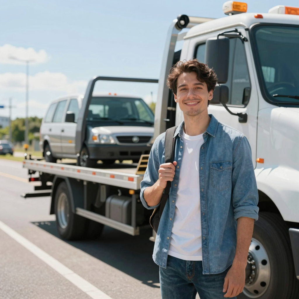 Satisfied Customer with Tow Truck