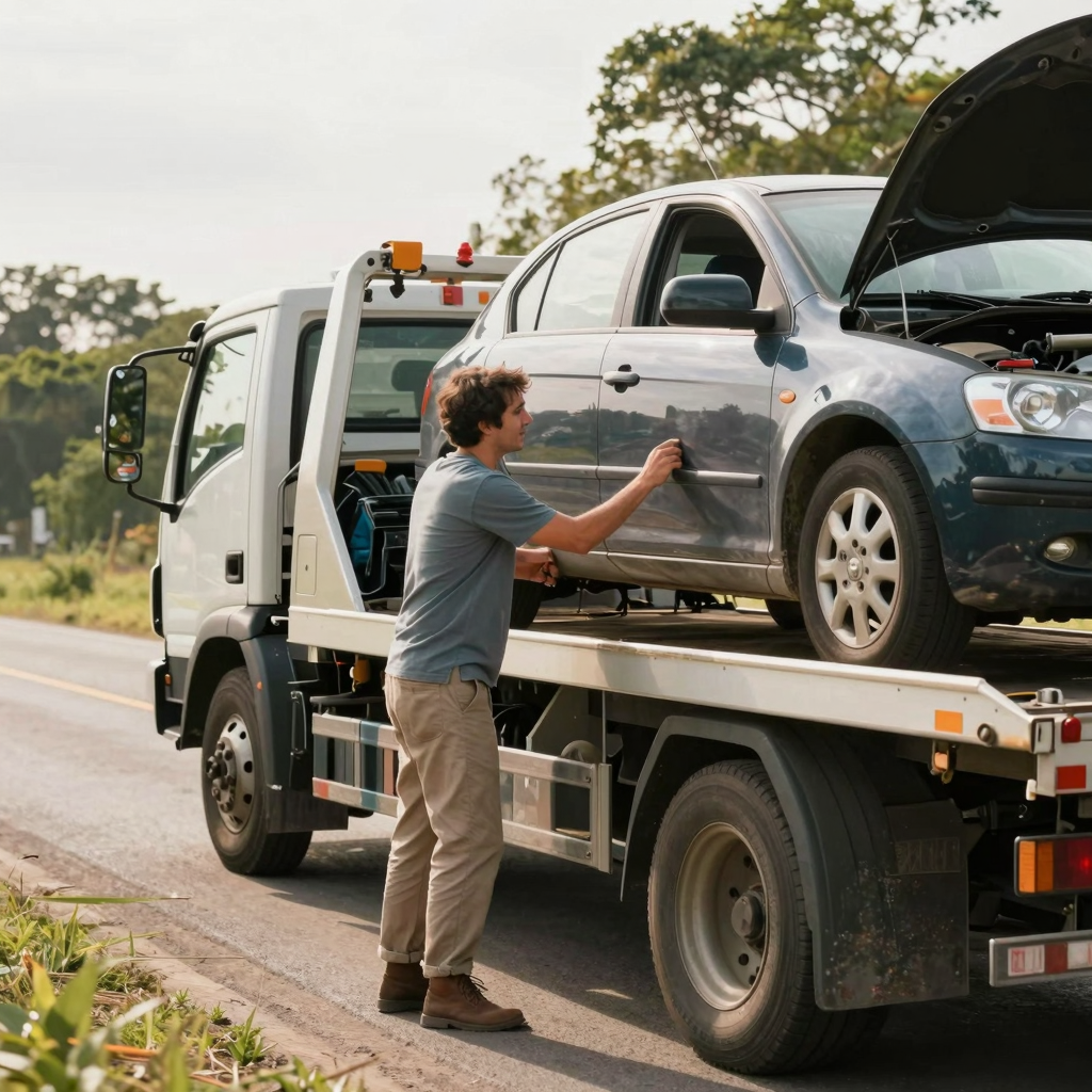 Tow Truck Assisting a Vehicle