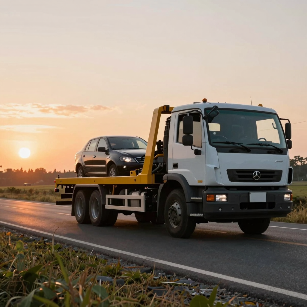 Tow truck helping a stranded vehicle