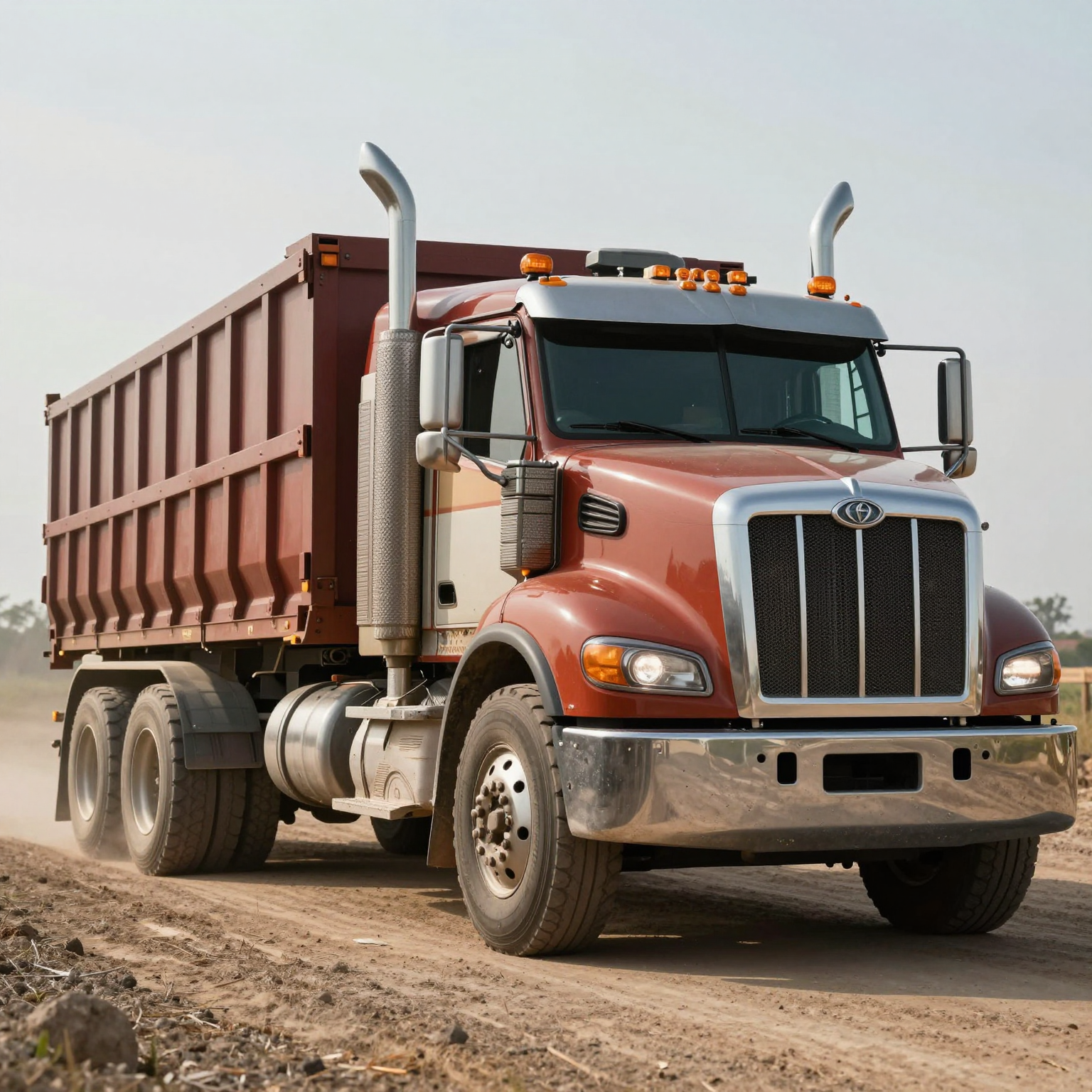 A truck towing heavy loads