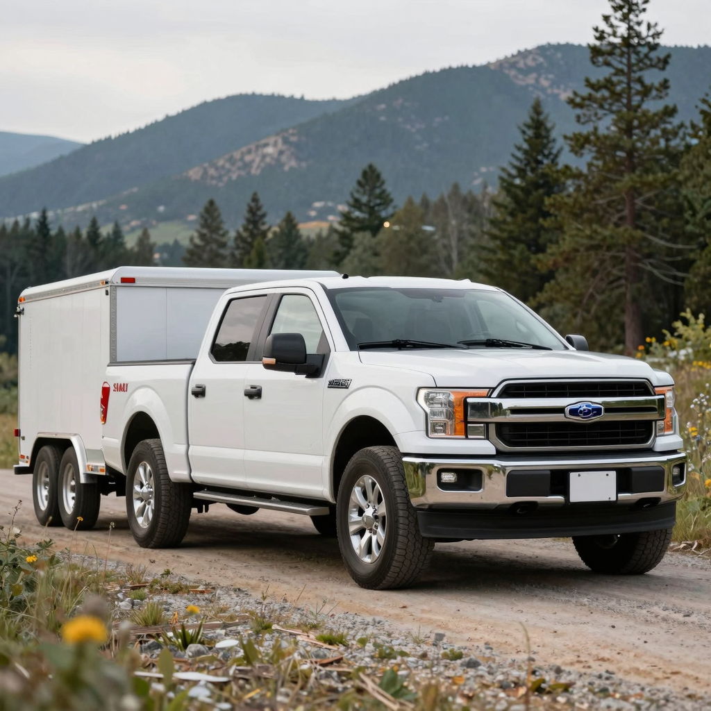 Popular truck towing a trailer