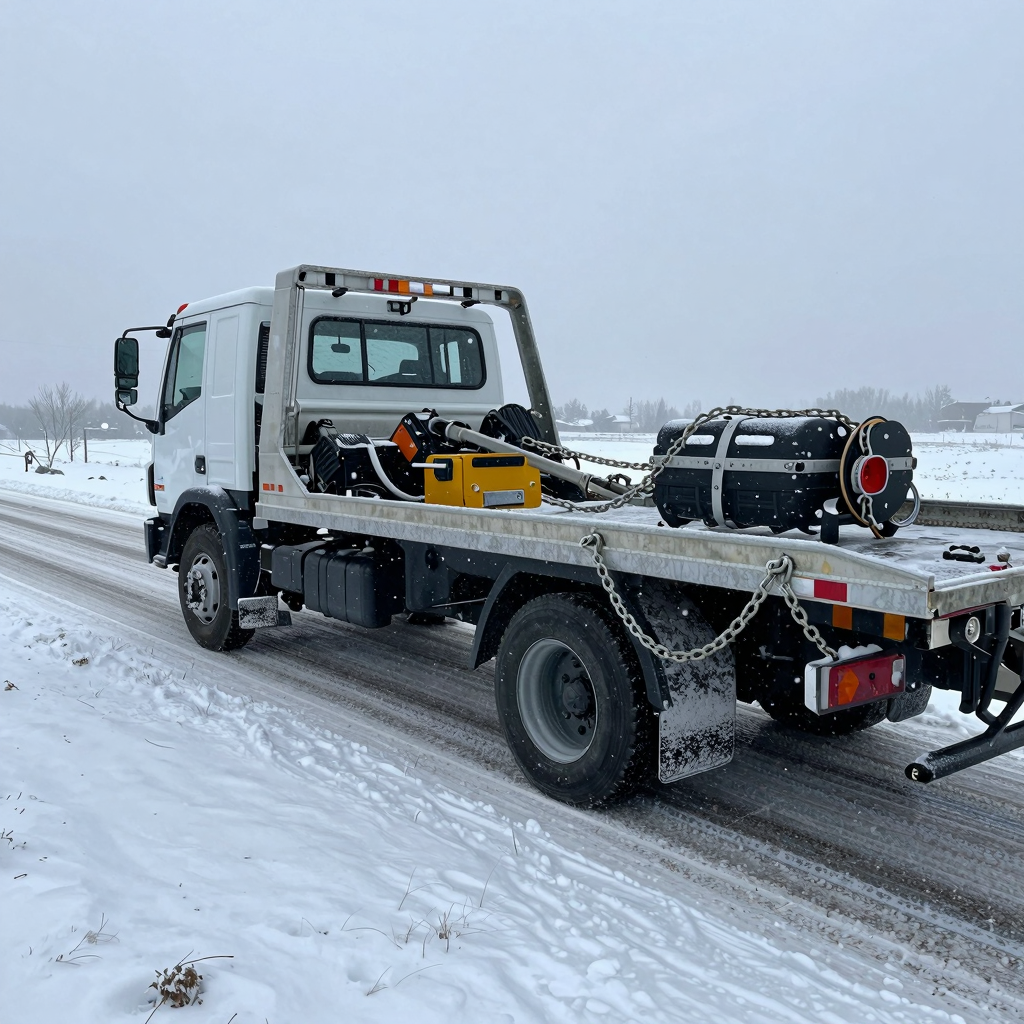Tow truck in an icy environment