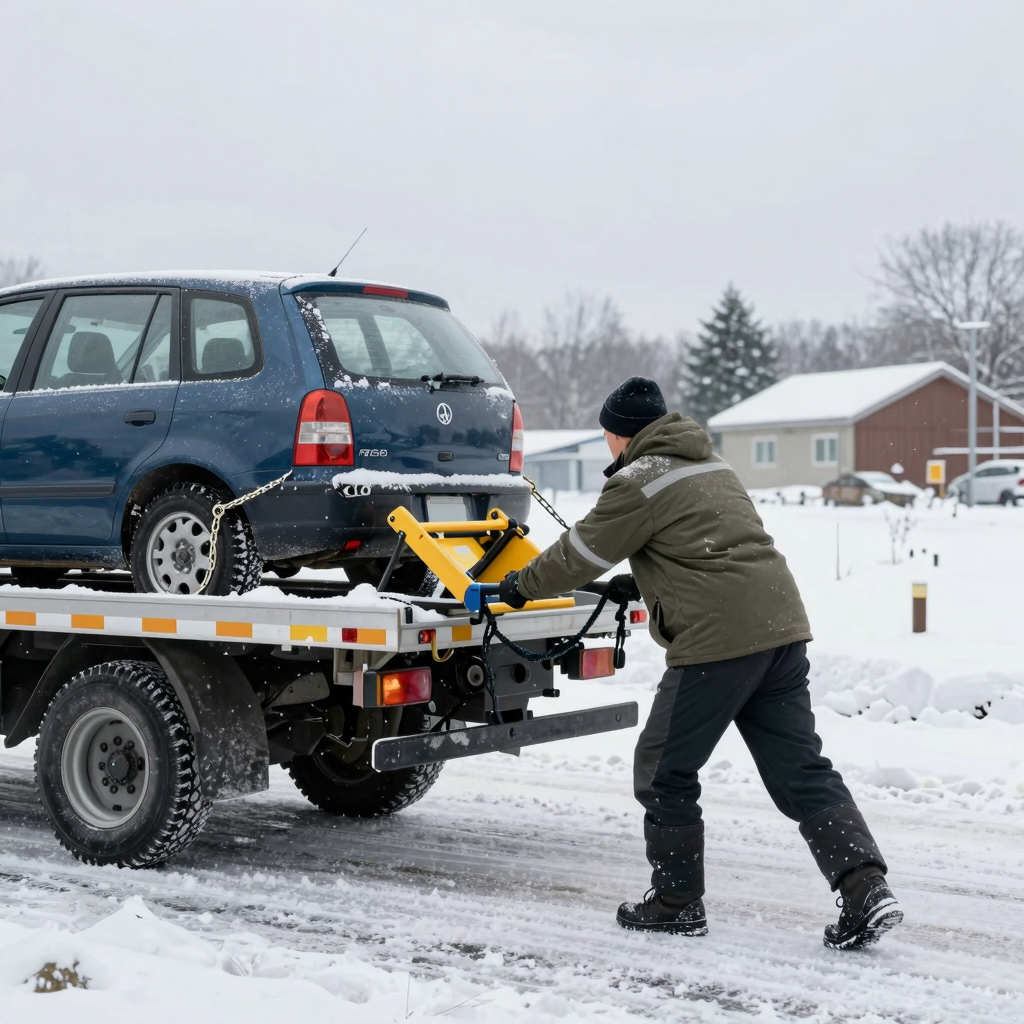 Tow Truck Driver in Winter Conditions