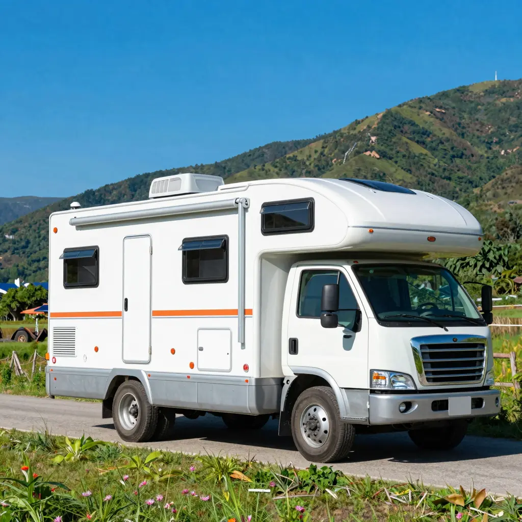 Rental truck towing a camper